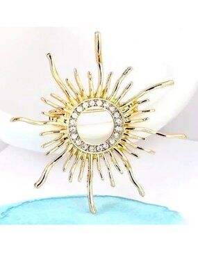 Brooch Starburst Sun Rhinestone Stylish Sparkle Glam Aztec Gold Trendy Stunning